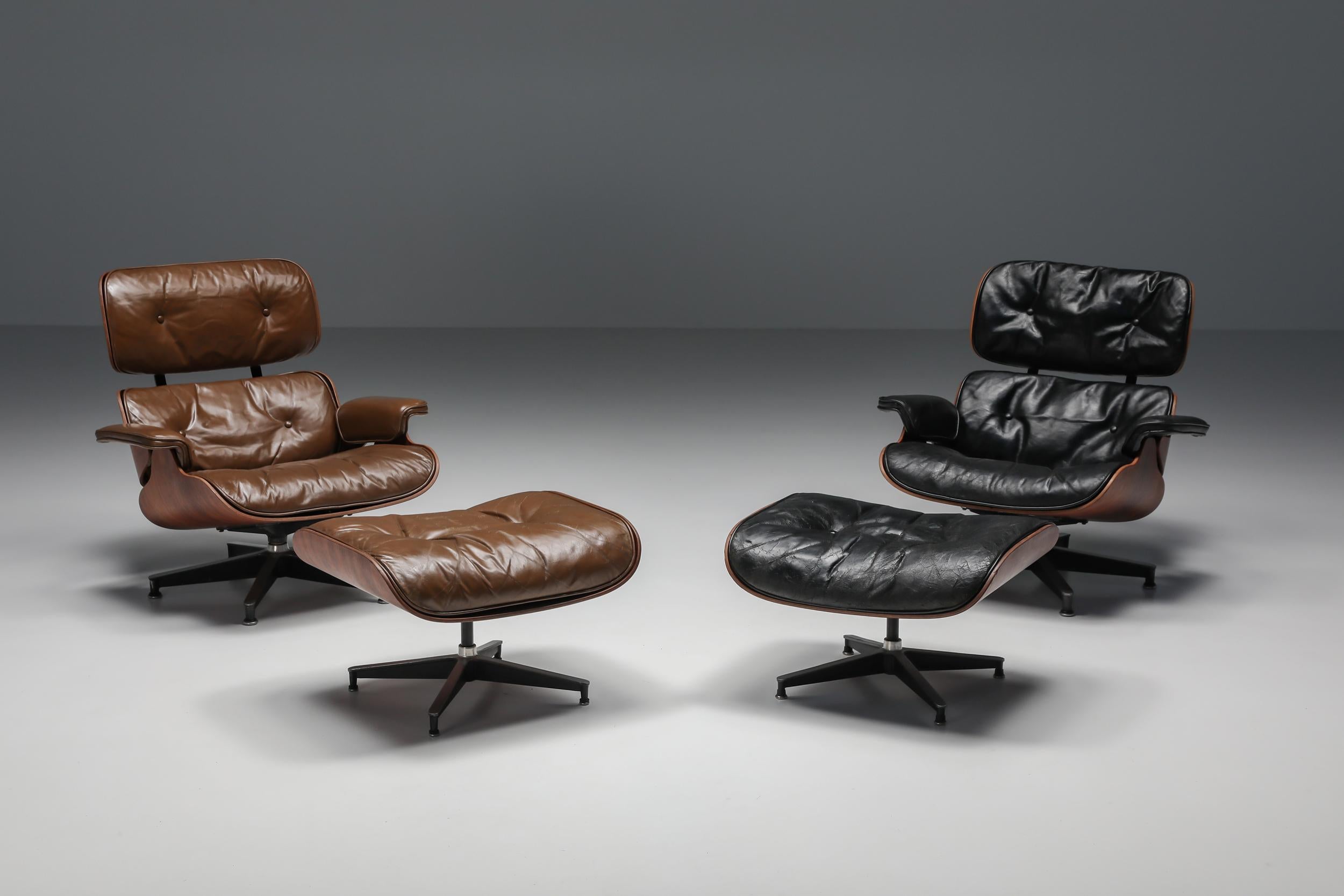Eames Lounge Chair in Brown with Ottoman for Herman Miller, 1960's 1