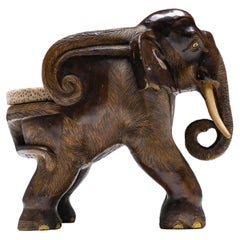 African Hand Carved Elephant Chair, 20th Century