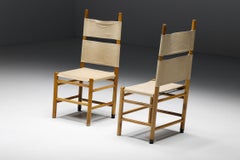 Afra & Tobia Scarpa Dining Chairs, Wood & Fabric, Italian Design, 1970s