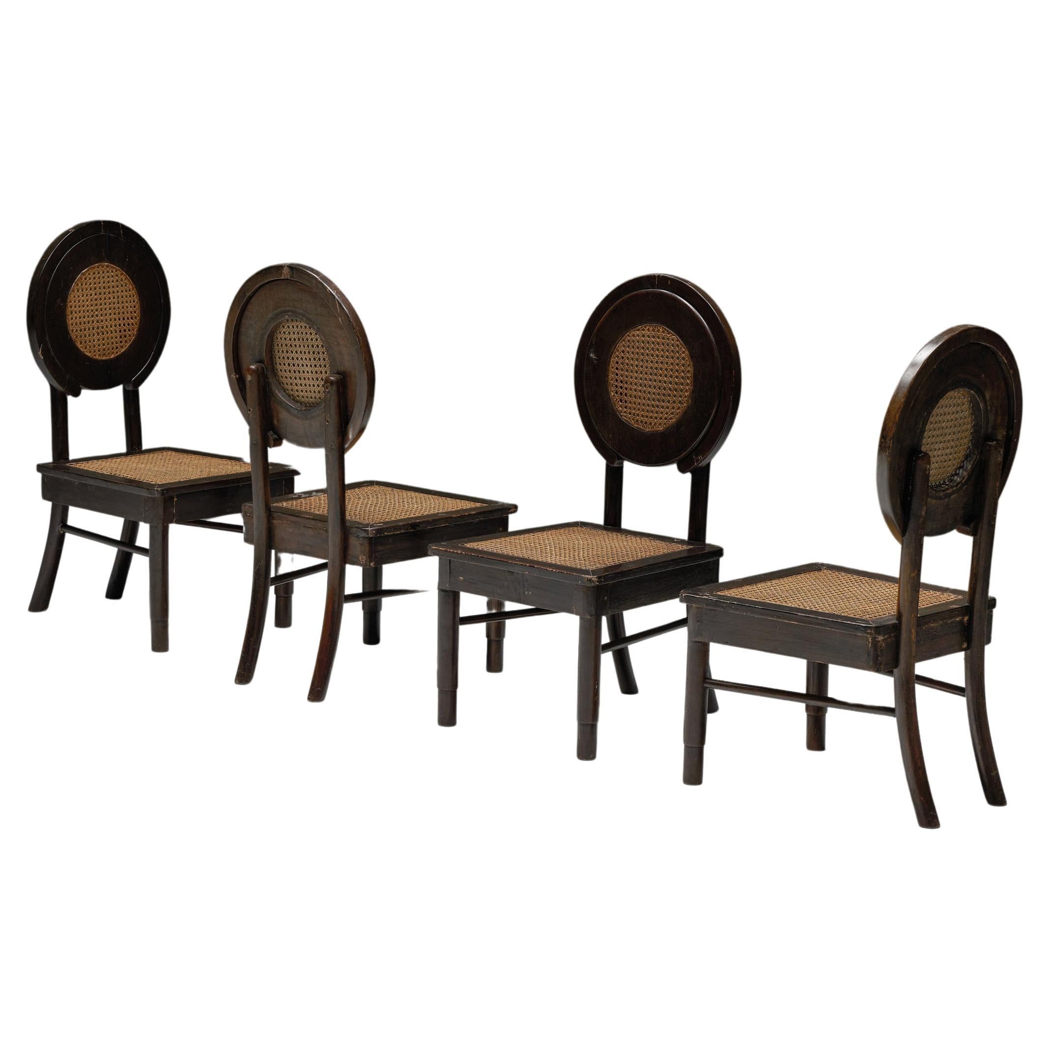 Dining Chairs with Cane Circle Backs, Early 20th Century For Sale