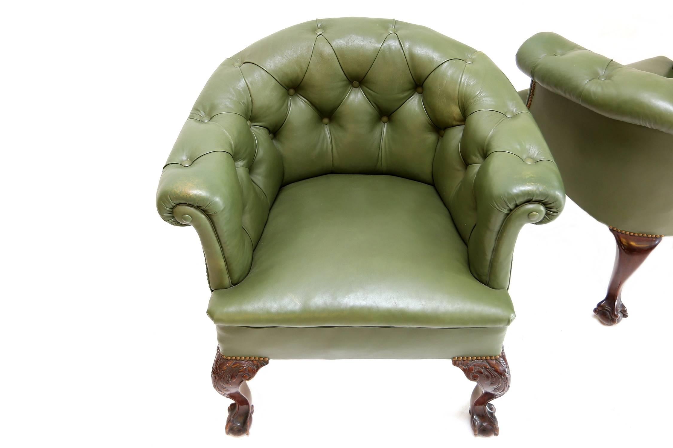 British Pair of Chesterfield Club Chairs