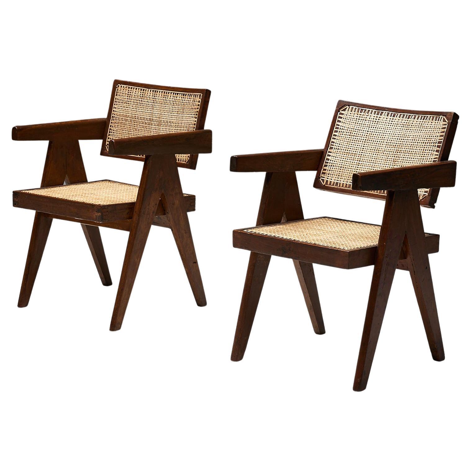 Office Cane Chairs by Pierre Jeanneret, India, 1955 For Sale