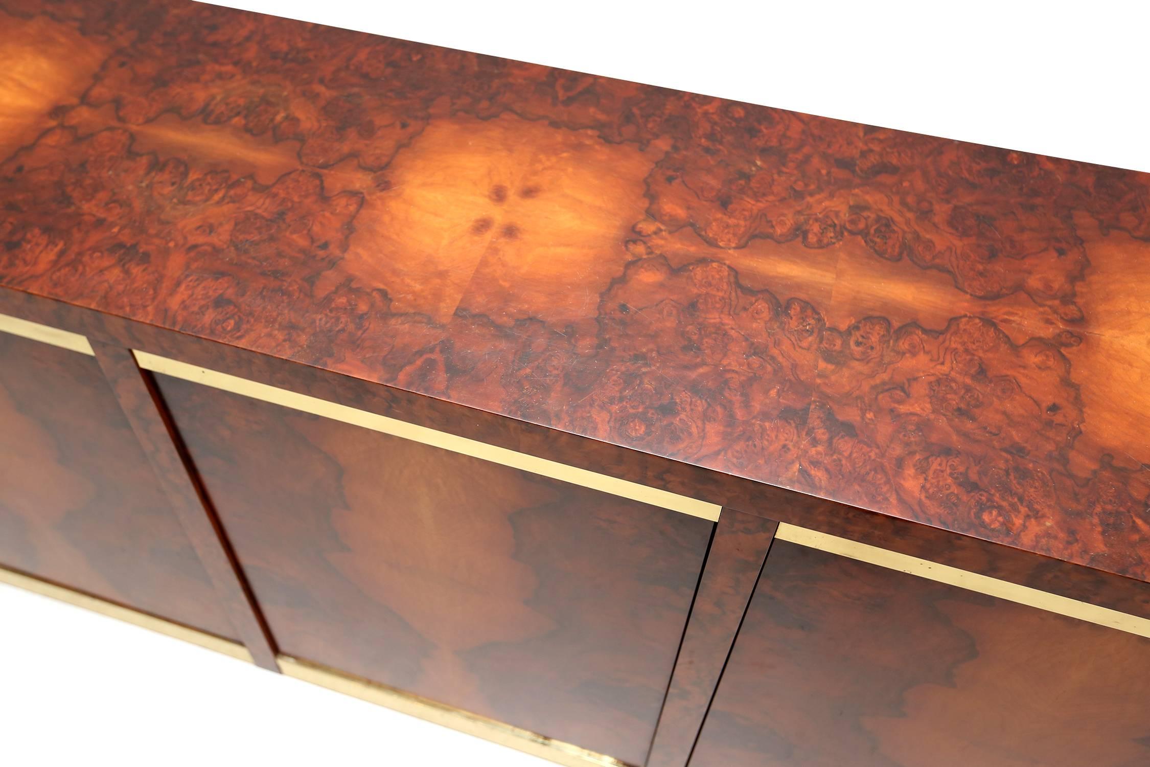 Late 20th Century Burl and Brass Credenza