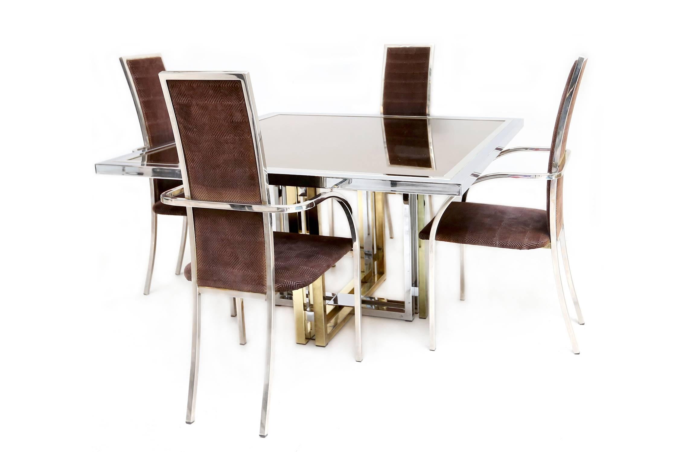 BRASS & CHROME SQUARE DINING Table In Excellent Condition In Antwerp, BE