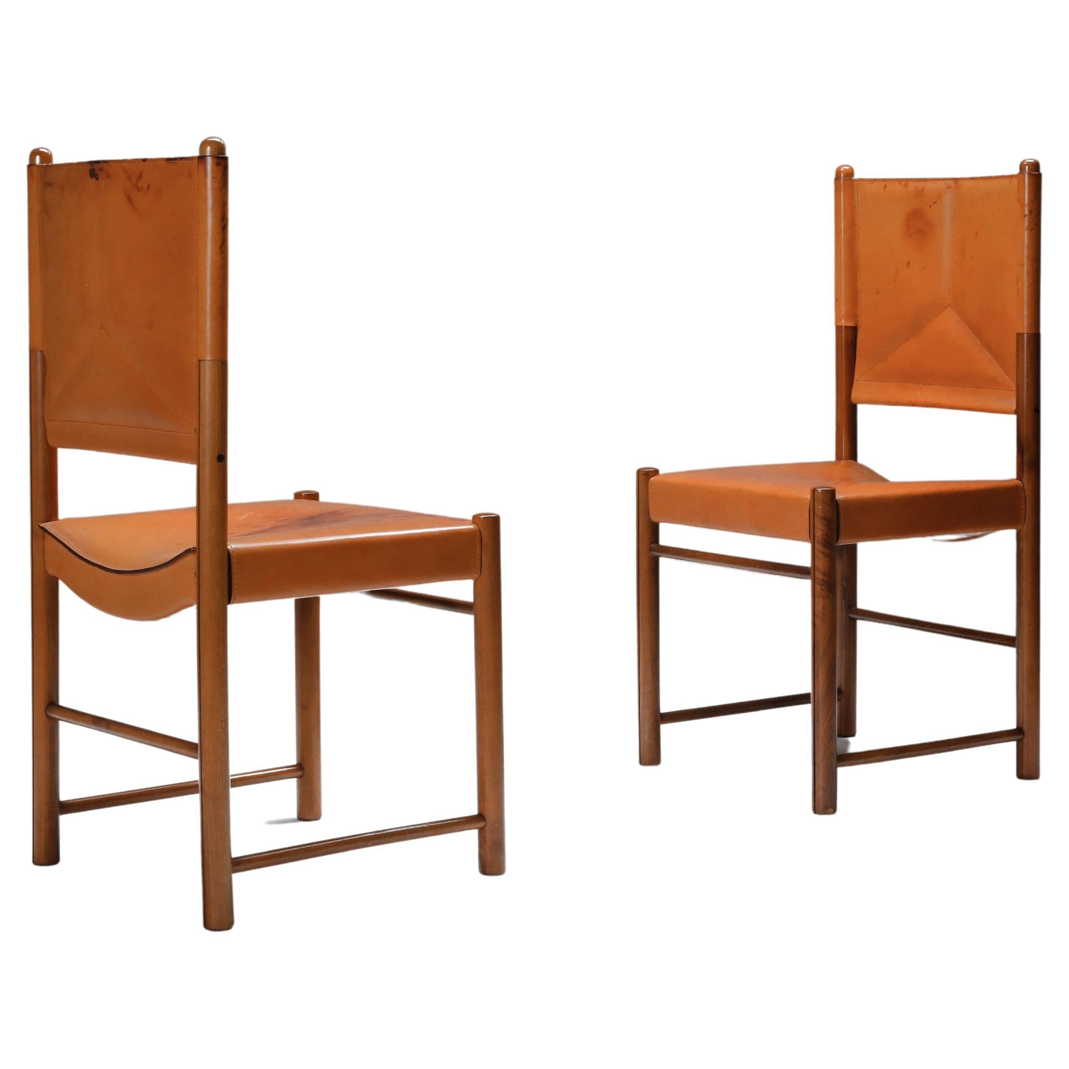 Cognac Leather Dining Chairs, Italy, 1960s