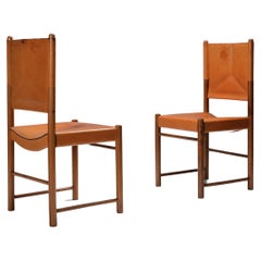 Vintage Cognac Leather Dining Chairs, Italy, 1960s