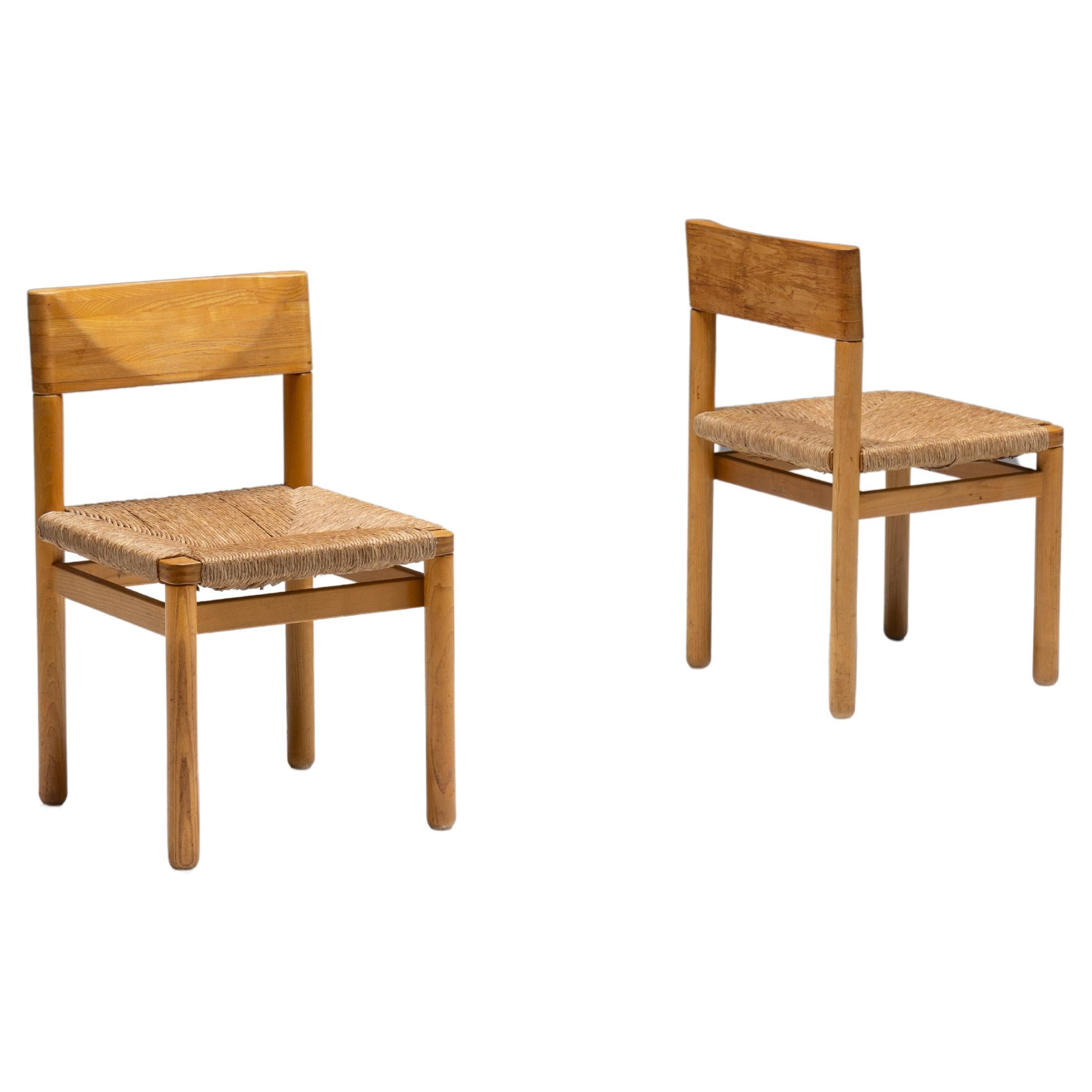 Mid-Century Pine Dining Chairs, France, 1960s For Sale