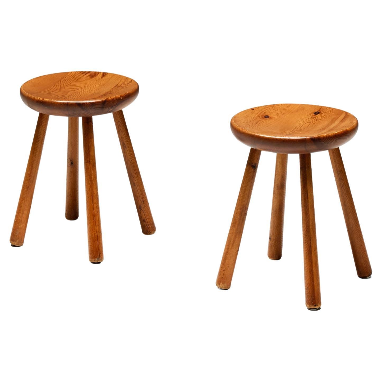 Minimalist Pine Stools, France, 1950s