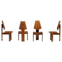 Used Brutalist Wooden Dining Chairs, Belgium, 1970s