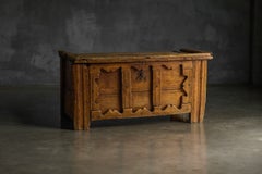 Decorative Folk Art Wooden Chest, France, 19th Century