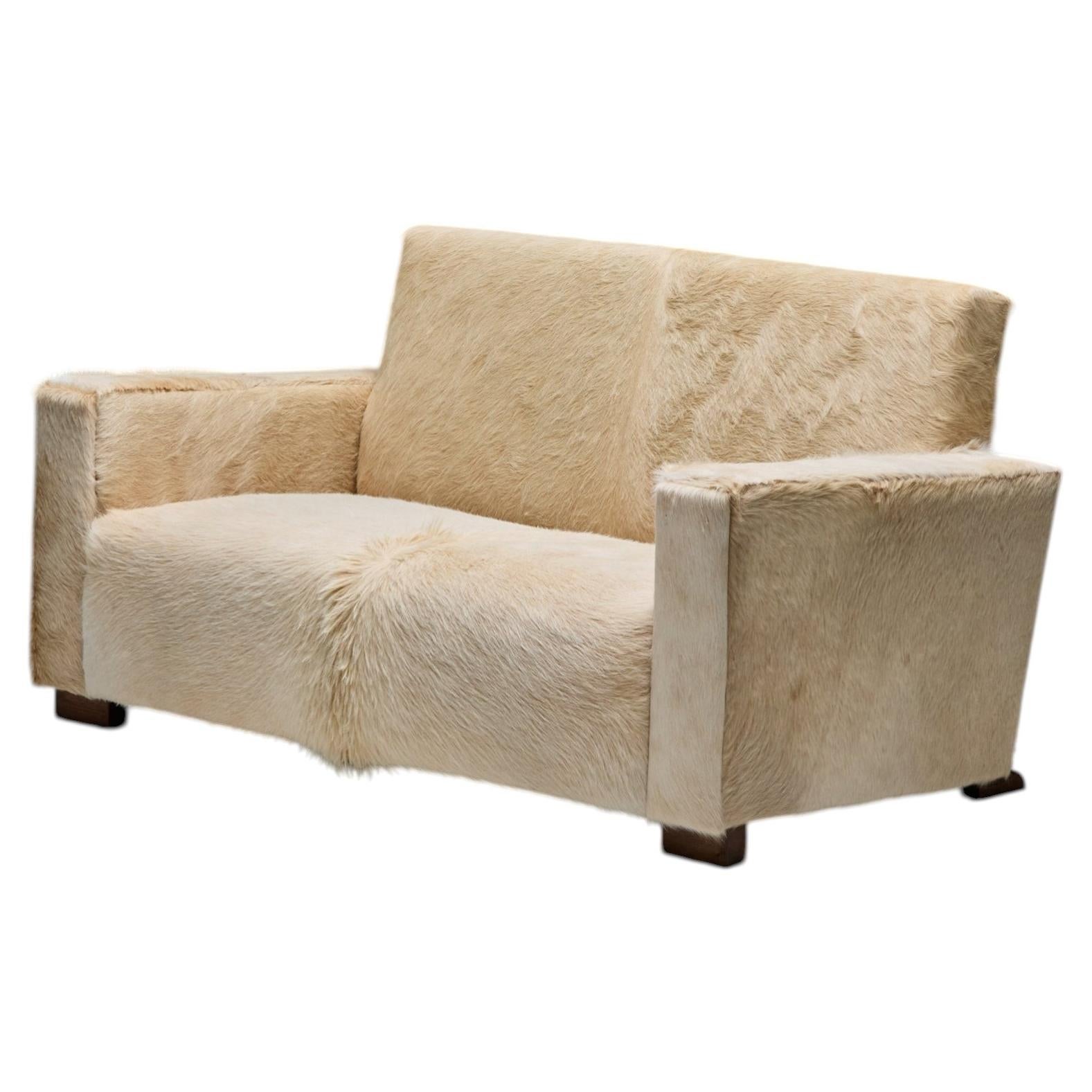 Art Deco Cowhide Two-Seater Sofa, France, 1930s