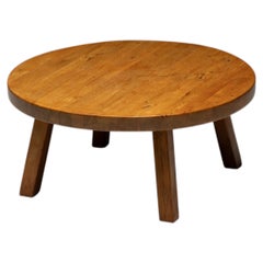 Rustic Vernacular Round Oak Coffee Table, Europe - Mid-20th Century