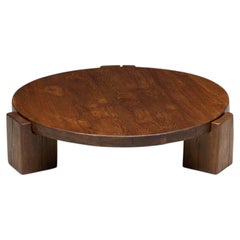 Brutalist Round Oak Coffee Table - Mid-20th Century
