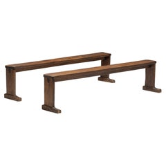 Coppia di panche in legno in stile popolare, Europa, XIX secolo