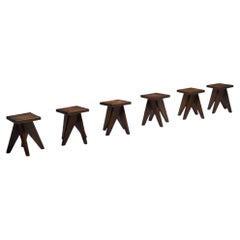 Brutalist Tabouret Stools, France, Mid-20th Century