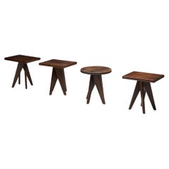 Brutalist Wooden Tables, France, Mid-20th Century