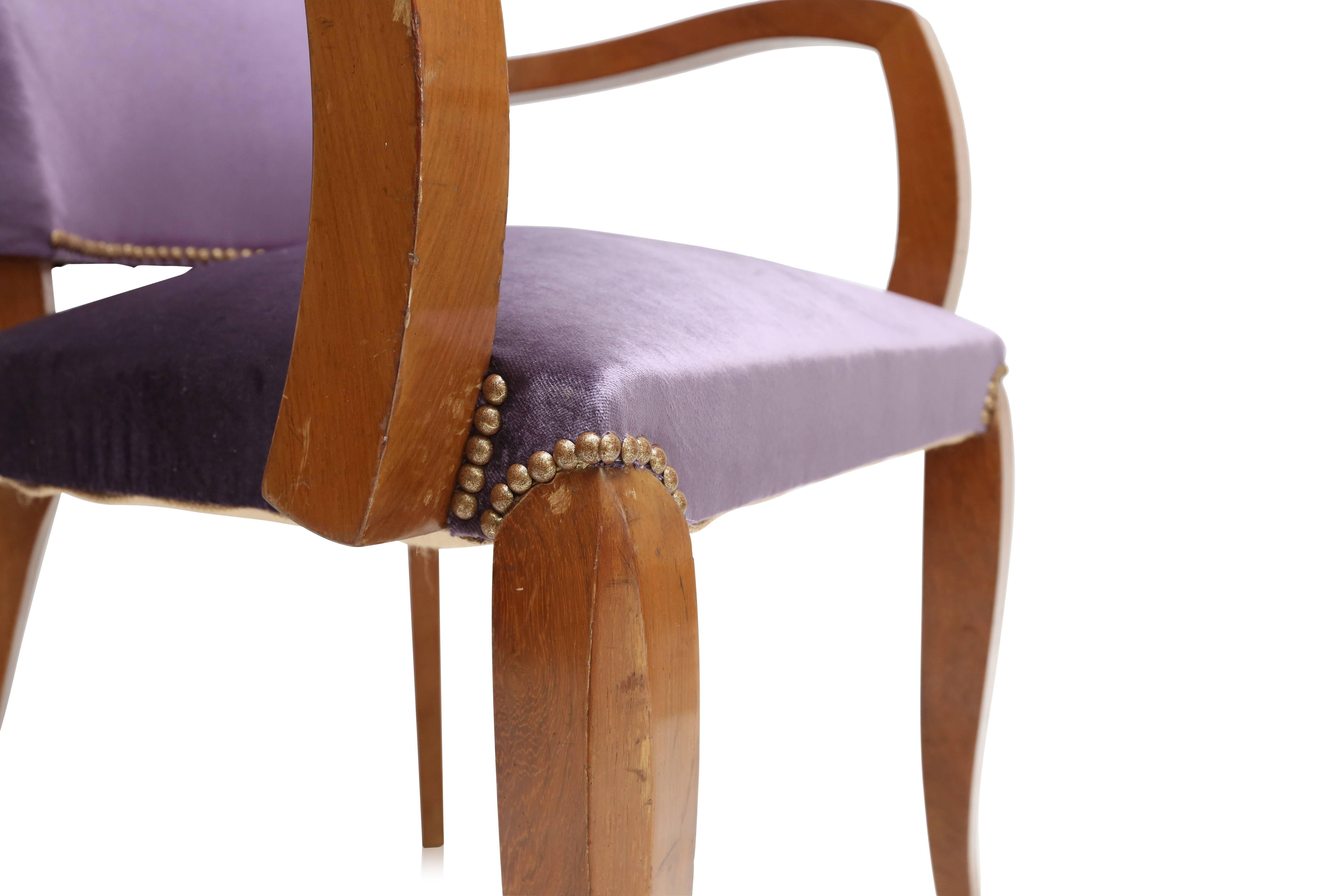 Mahogany Art Deco armchairs with purple velvet upholstery 2