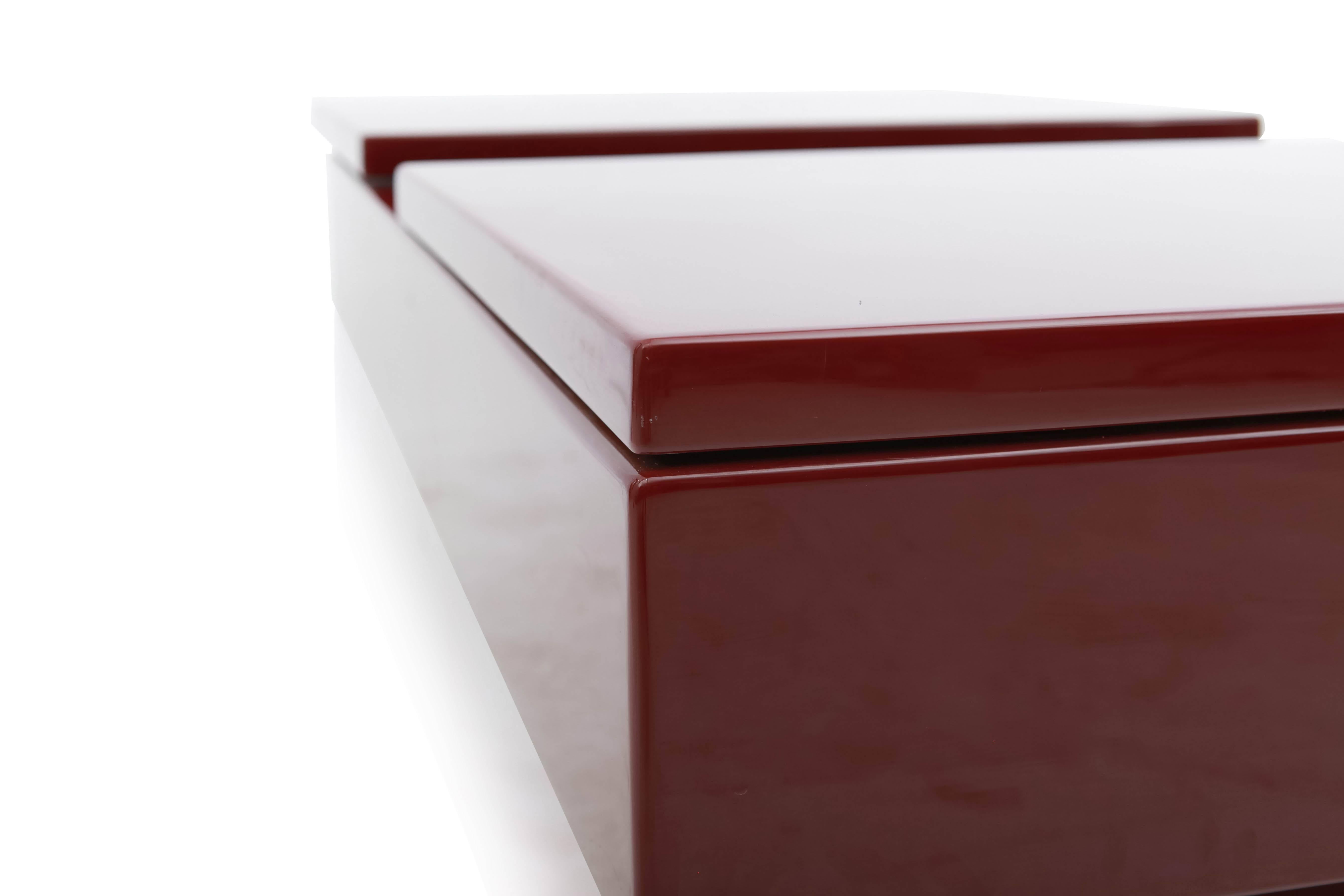 Late 20th Century Red Lacquered hidden Bar Coffee Table by Jean Claude Mahey