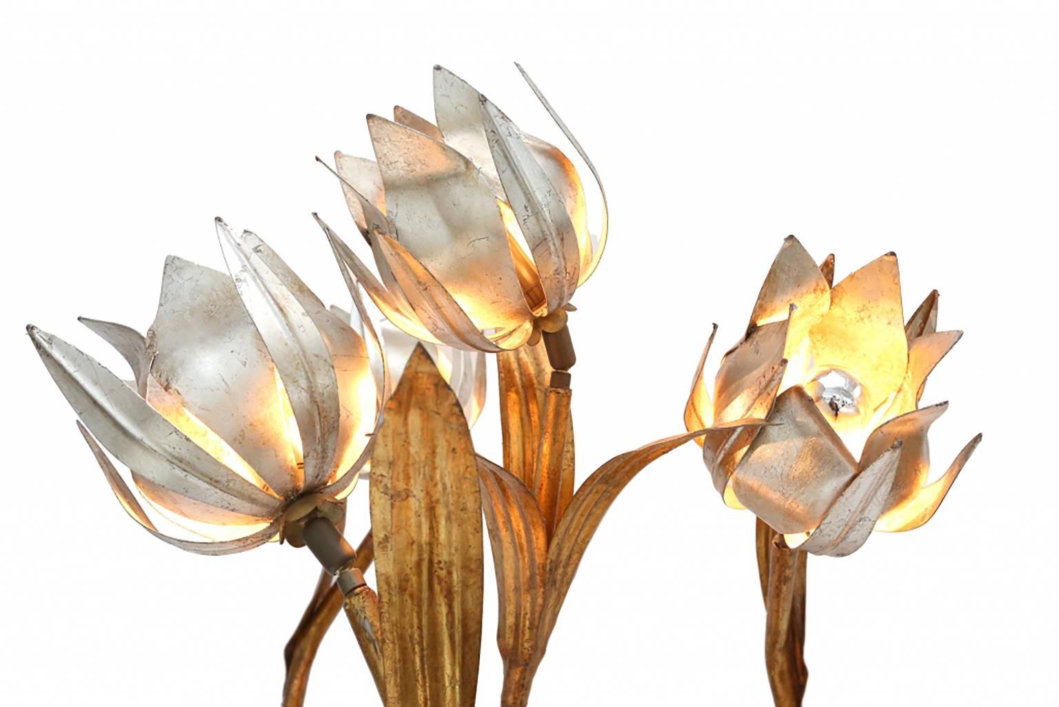 Late 20th Century Hollywood Regency Gilt Floral Floor Lamp