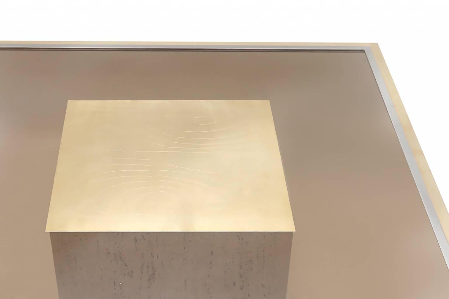 Roger Vanhevel Art Deco brass and travertine Coffee Table 1970s In Good Condition In Antwerp, BE