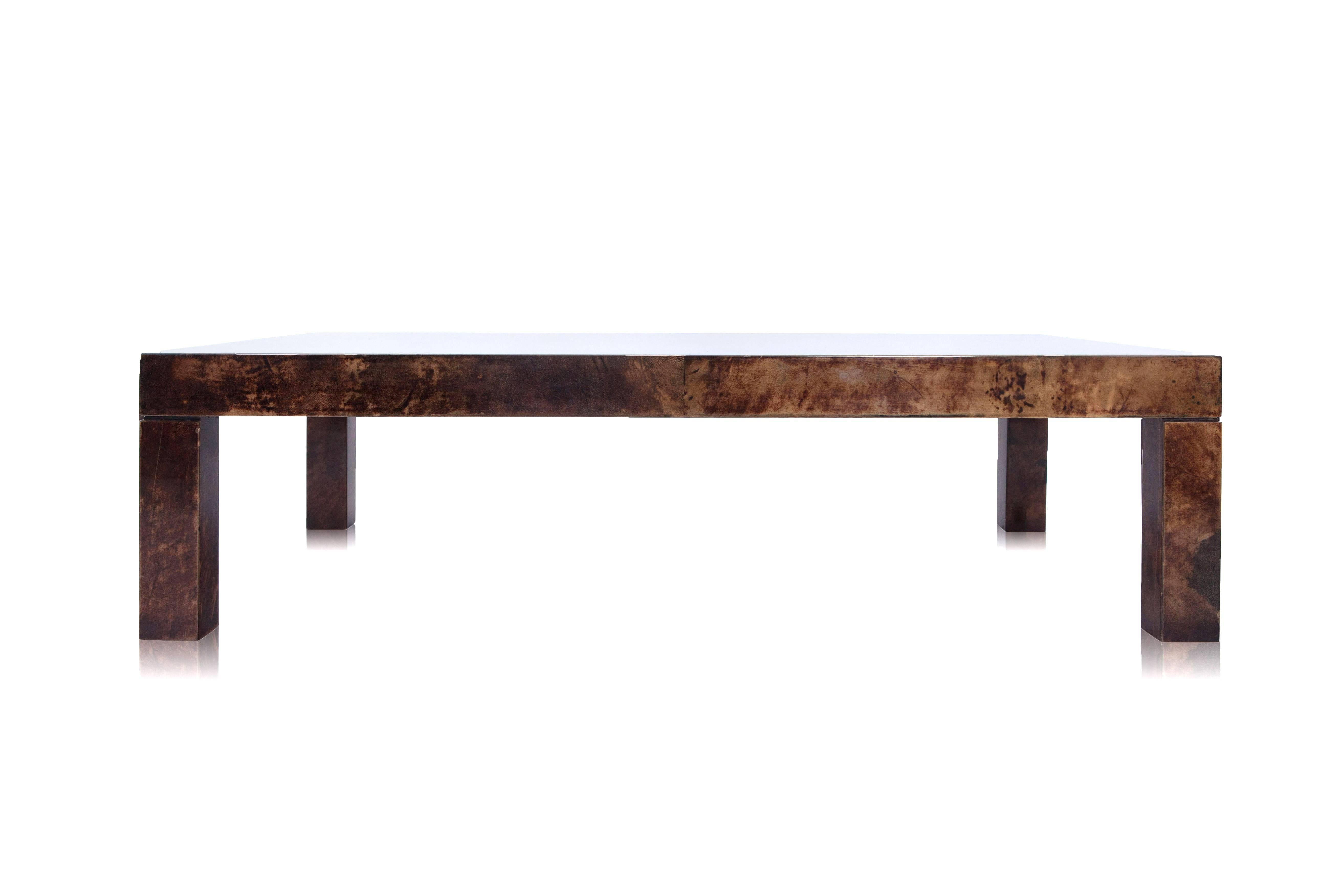 Aldo Turo rectangular coffee table in lacquered goatskin.

Italy, 1960s.
Original Italian glam in mint condition. 

Measures: H 35 cm, D 80 cm, W 130 cm.