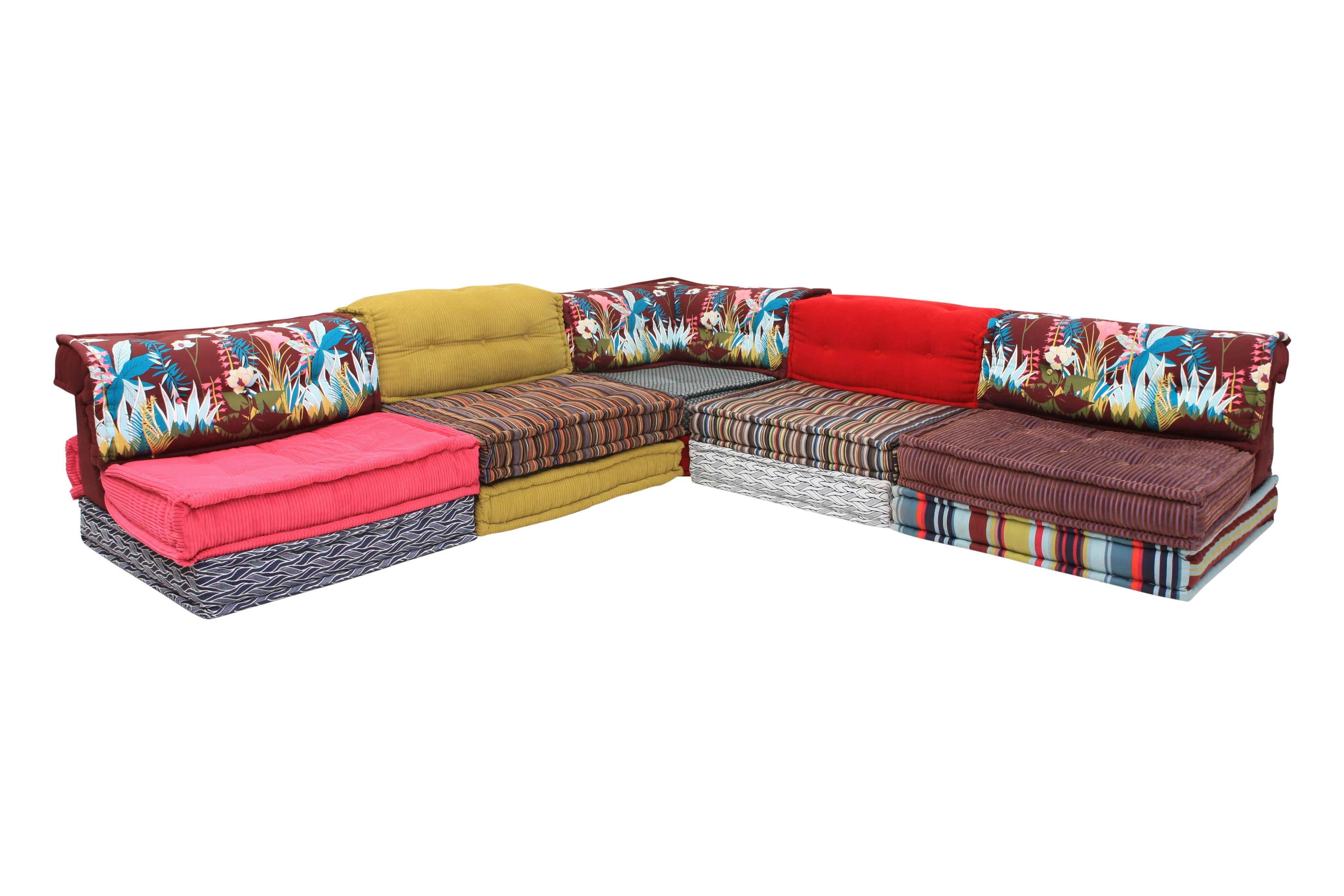 Mah Jong sofa consisting of consisting of 10 seating elements, three regular back cushions, one corner back cushion and 1 adjustable back cushion.
Paul Smith; Missoni home

In the 1970s Hans Hopfer created the Mah Jong lounge sofa, Roche Bobois’s