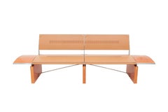 Post-Modern luxury wood and natural leather 'Africa' bench by Tresserra