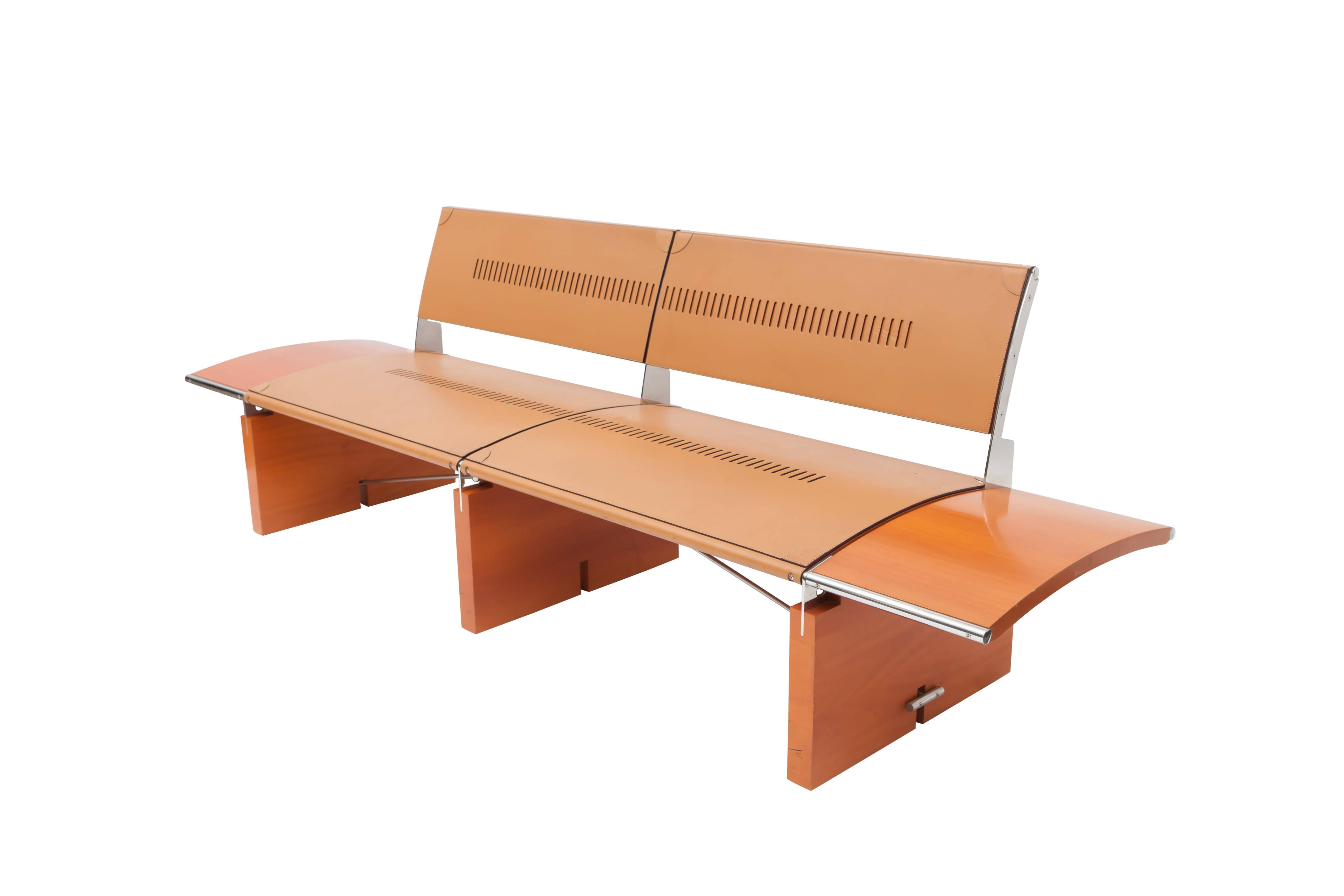 Post-Modern luxury wood and natural leather 'Africa' bench by Tresserra  In Good Condition In Antwerp, BE