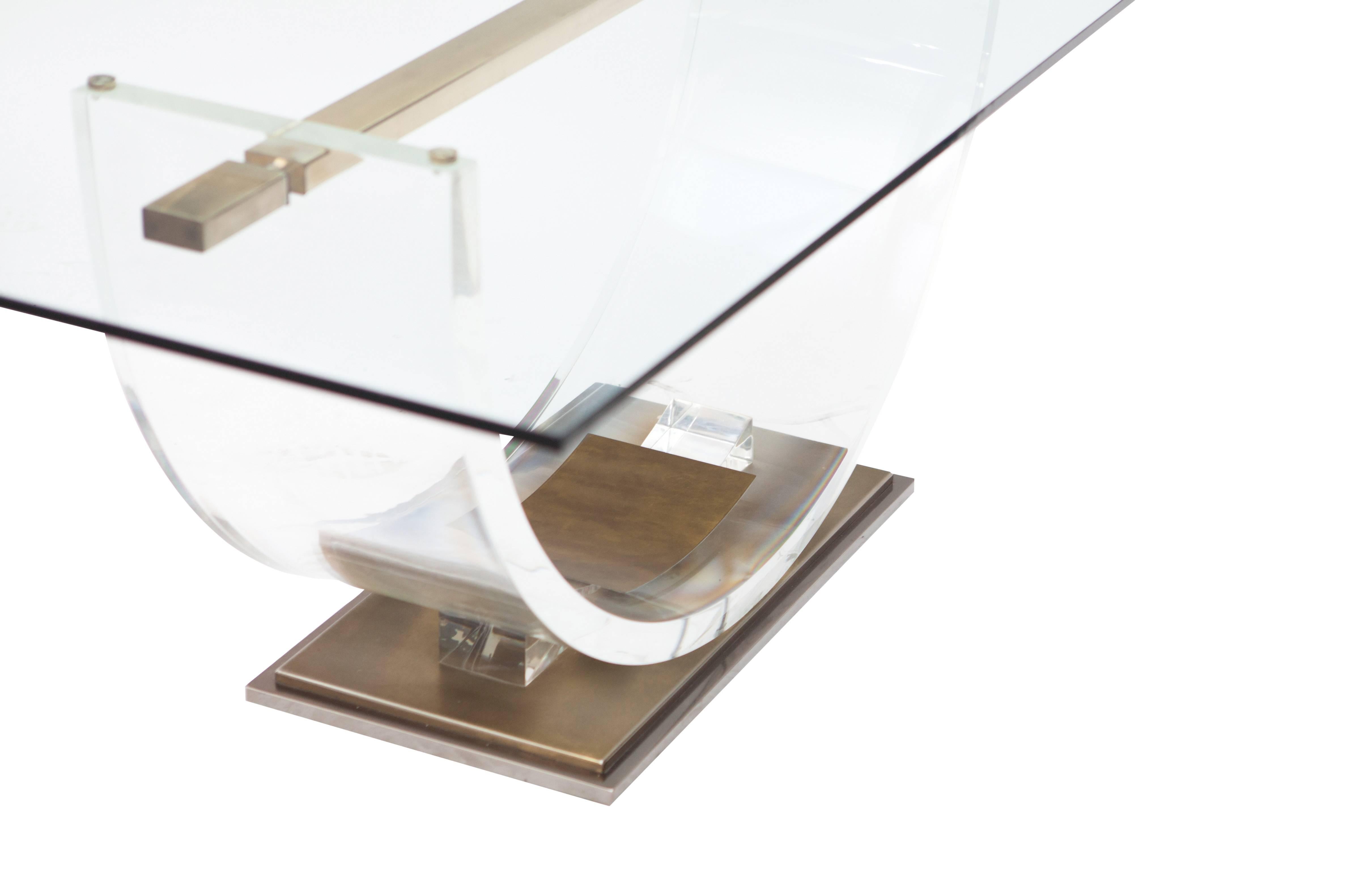 Brass Lucite and Glass Dinning Table by Charles Hollis Jones