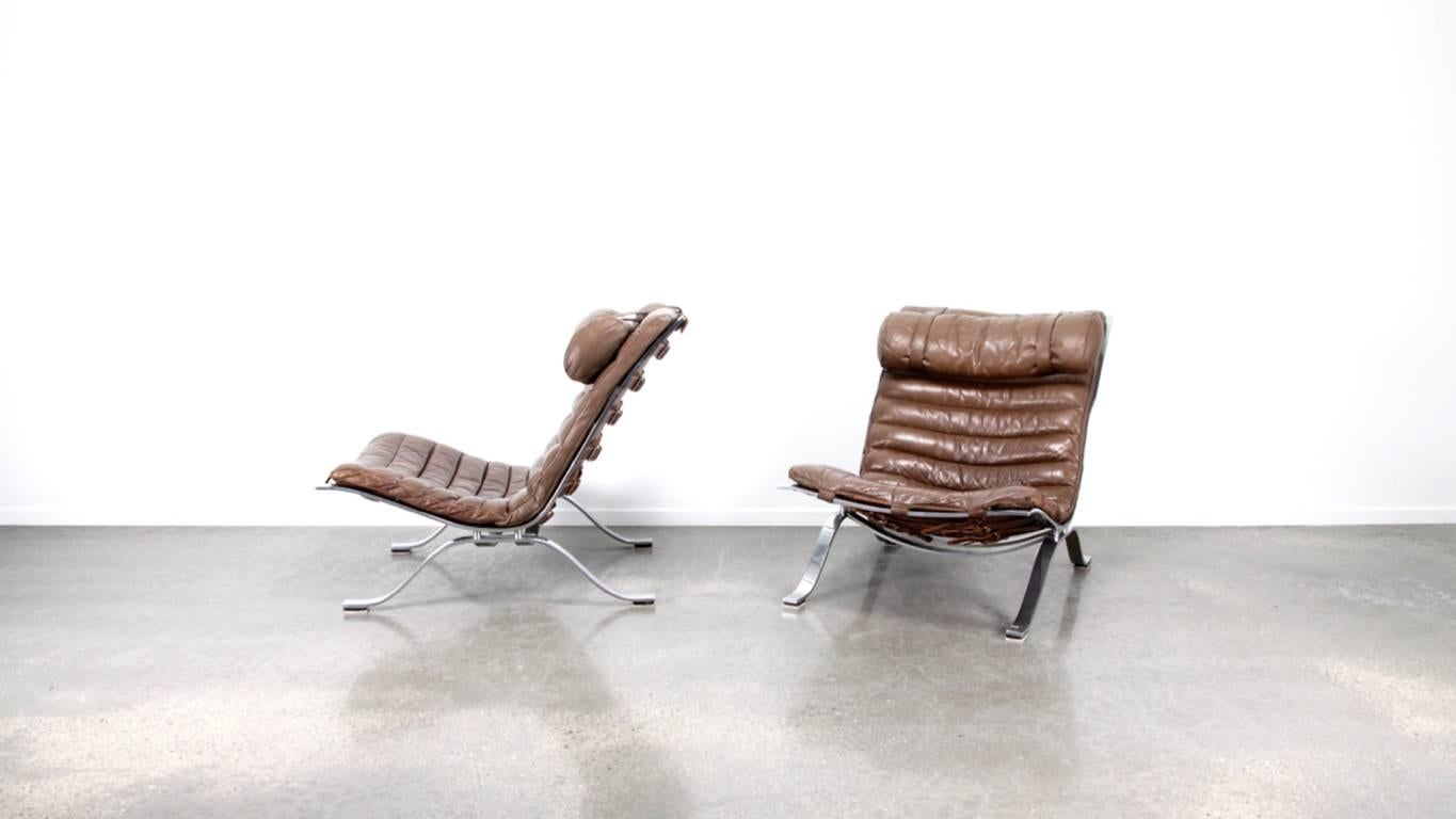 Leather Pair of Ari Lounge Chairs by Arne Norell
