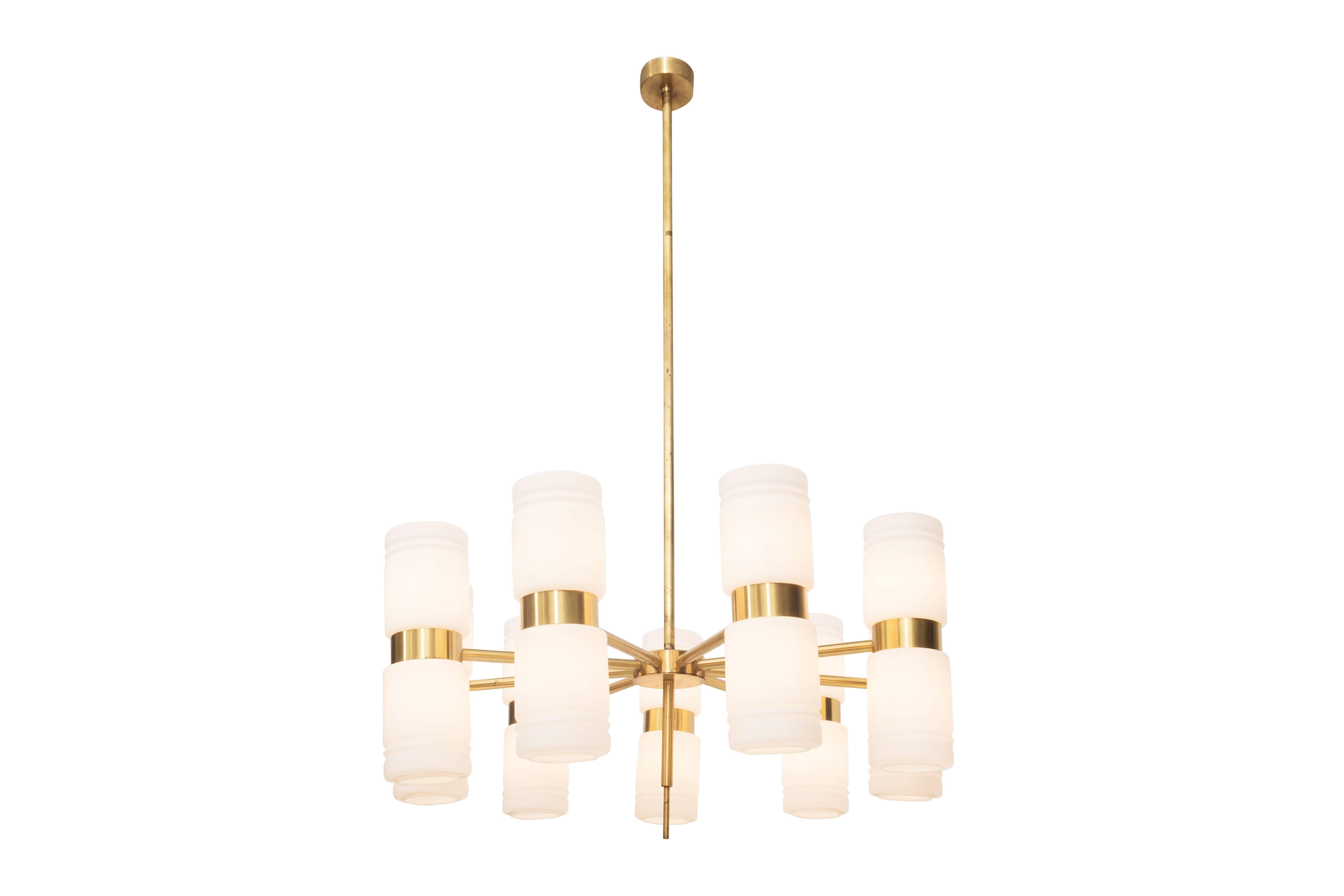 Brass and Opaline Glass Chandelier by Hans Agne Jakobsson 4