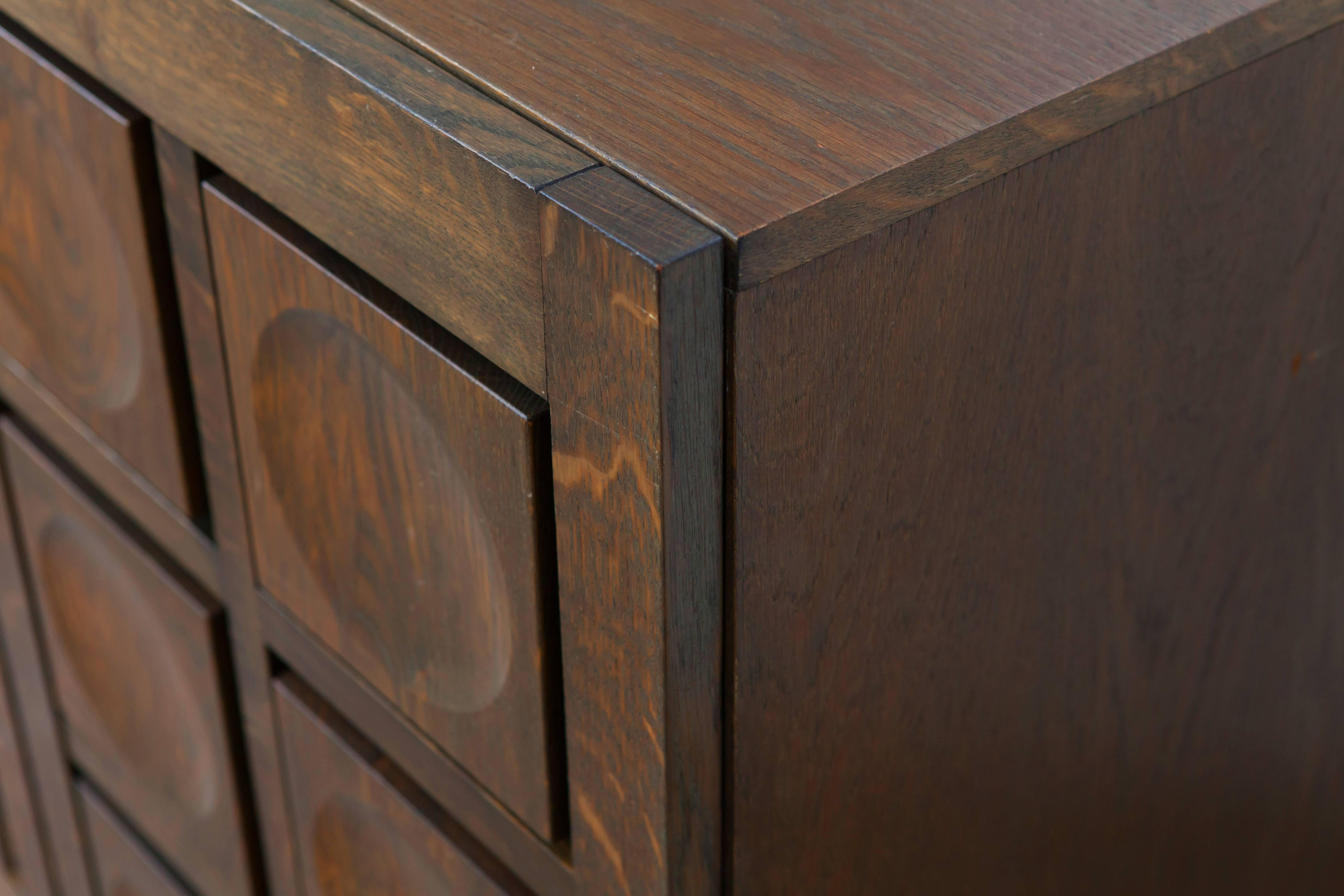 Brutalist Stained Oak Credenza, 1970s 4
