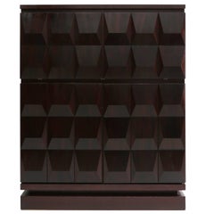  Brutalist Diamond Bar Cabinet in Dark Mahogany