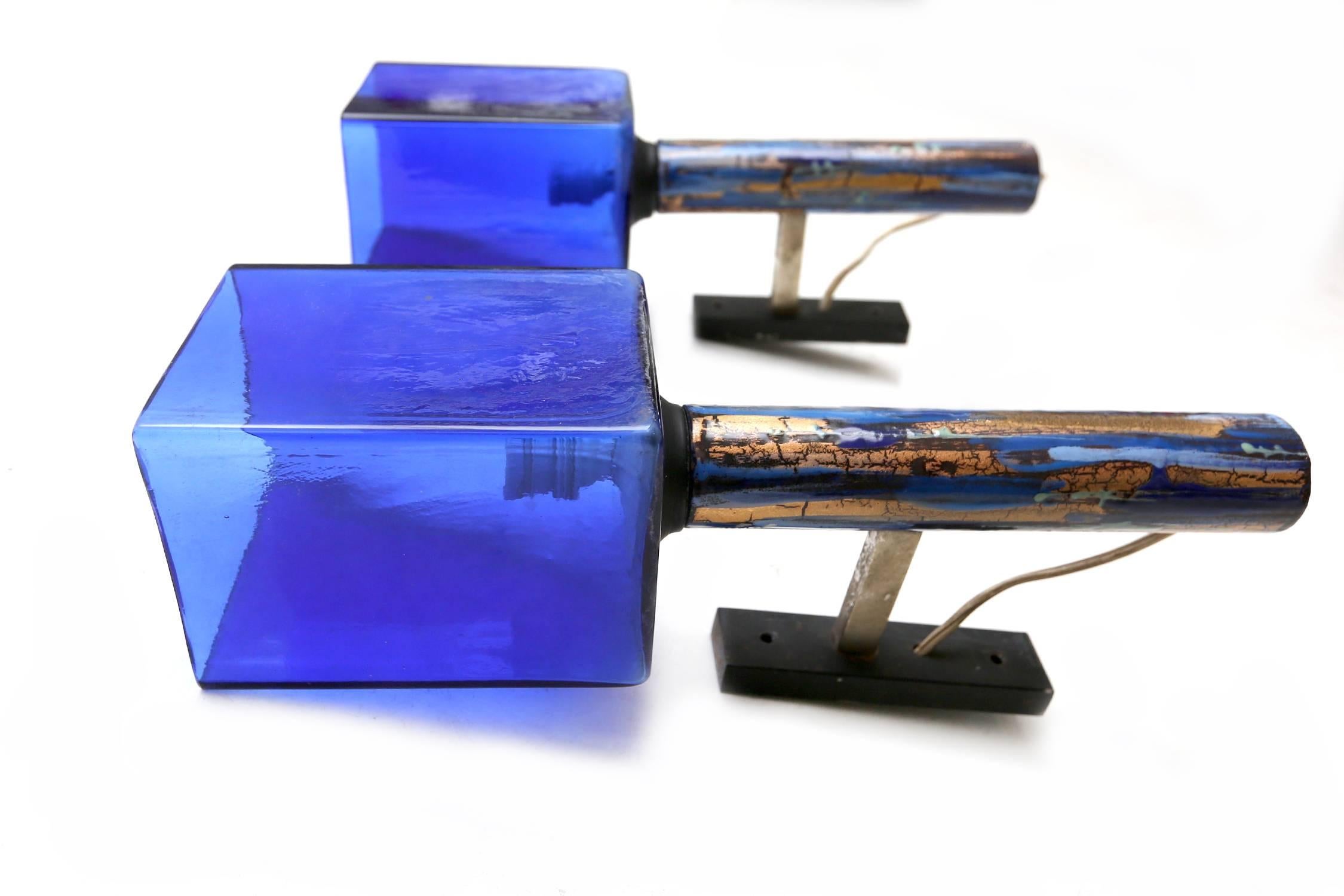 Blue ceramic and glass Sconces  In Excellent Condition In Antwerp, BE