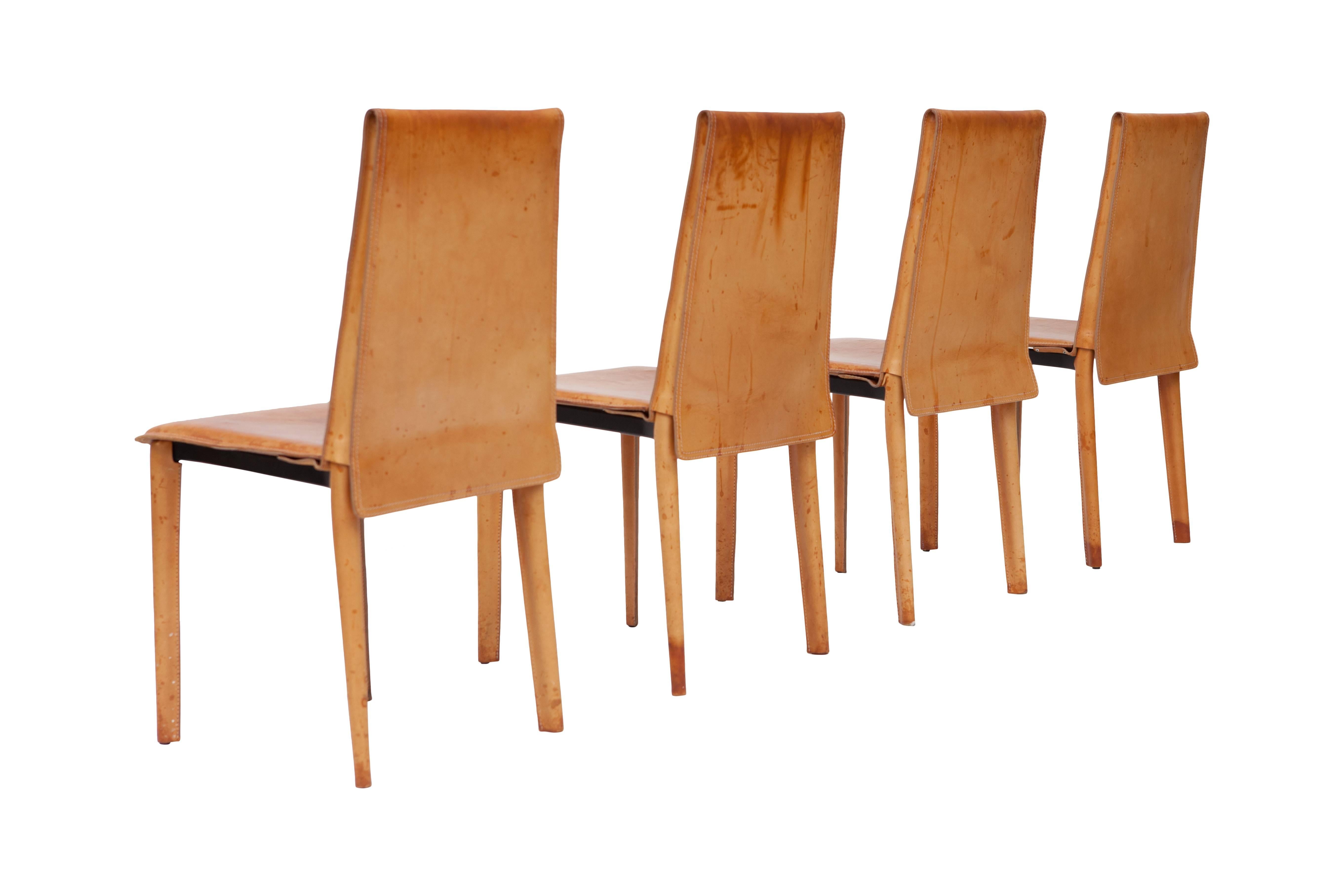 Set of Nine Full Leather Italian Cognac Dining Chairs 2