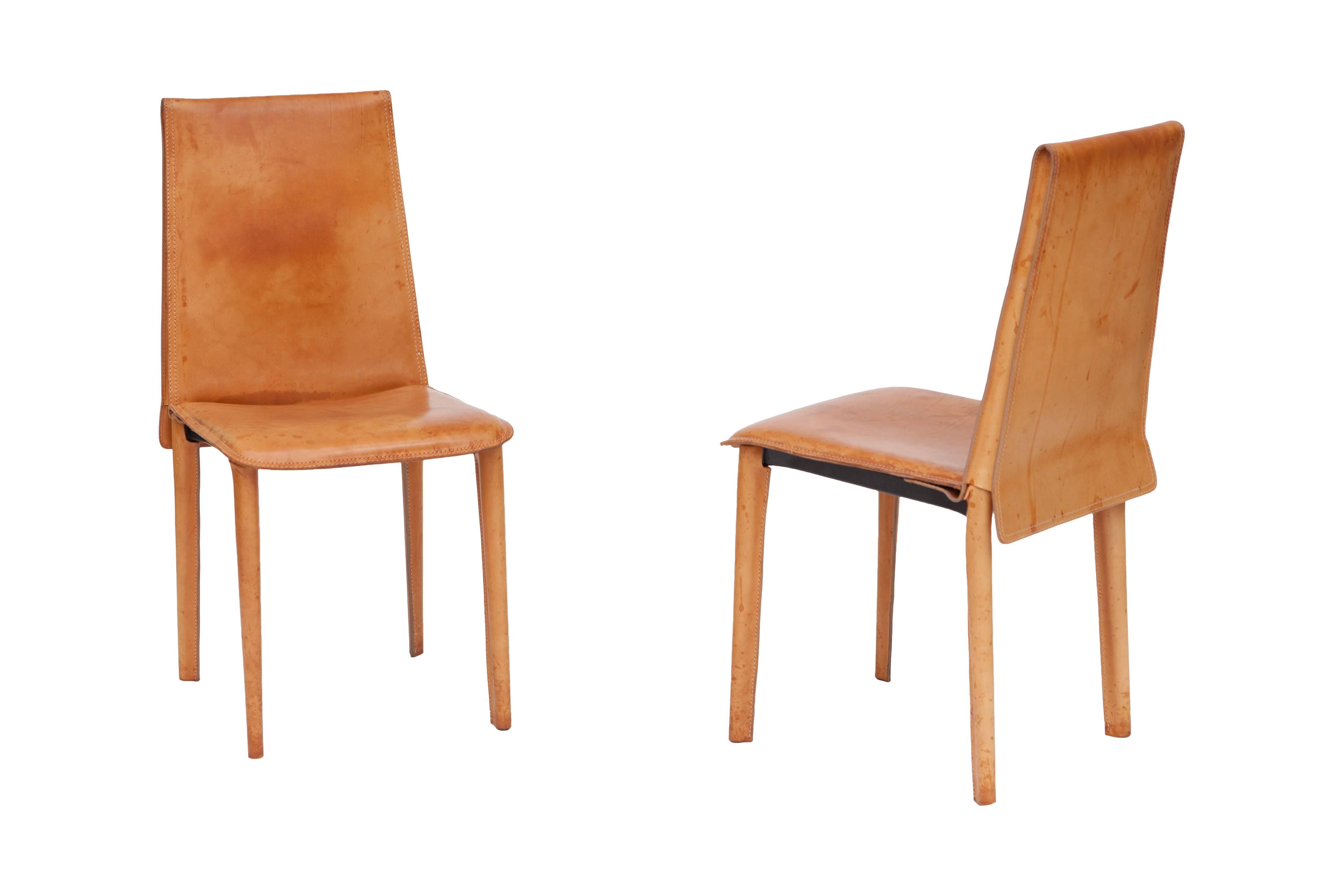 Set of Nine Full Leather Italian Cognac Dining Chairs 3