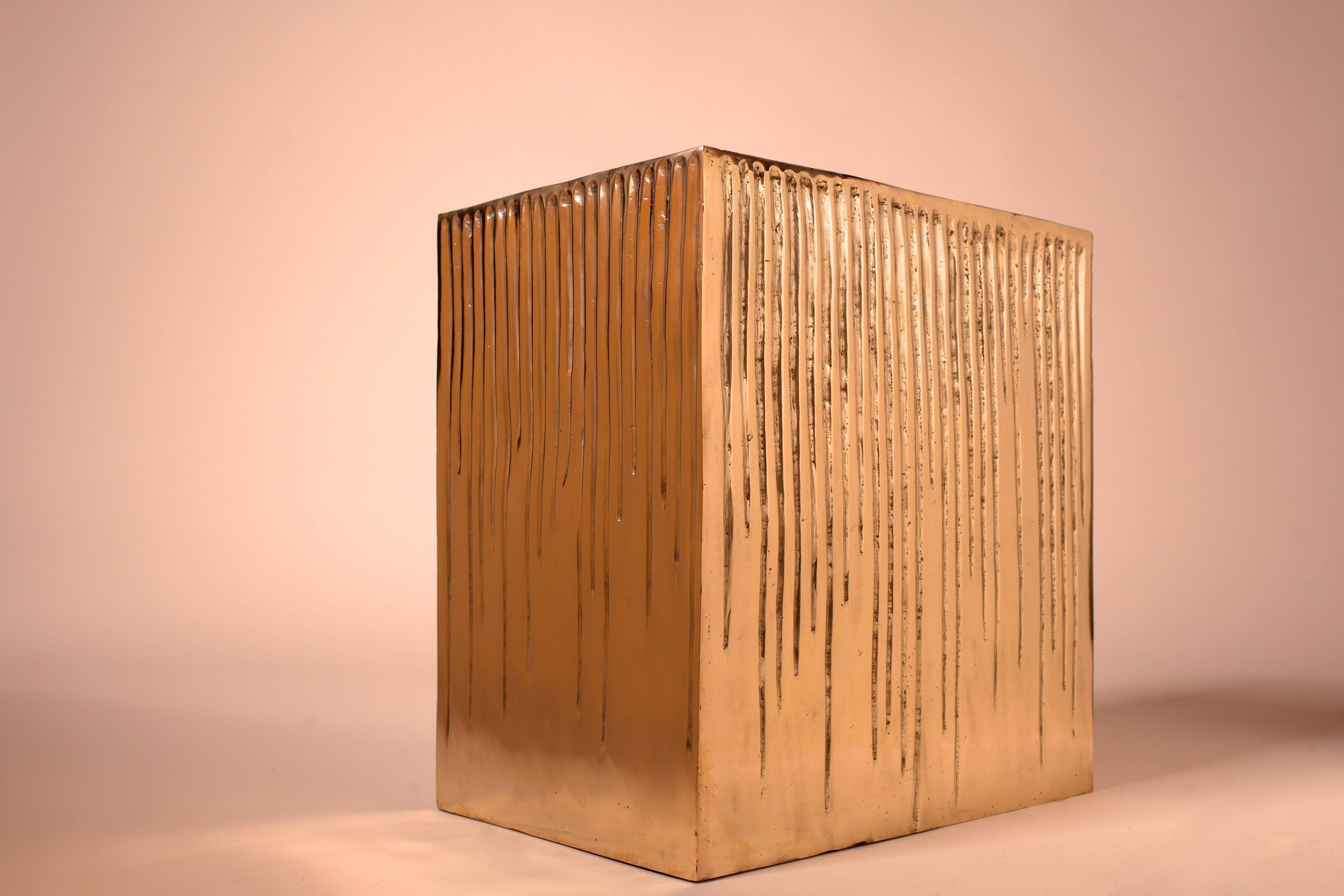 Hand Casted Polished Bronze Box Stool In Excellent Condition In Antwerp, BE