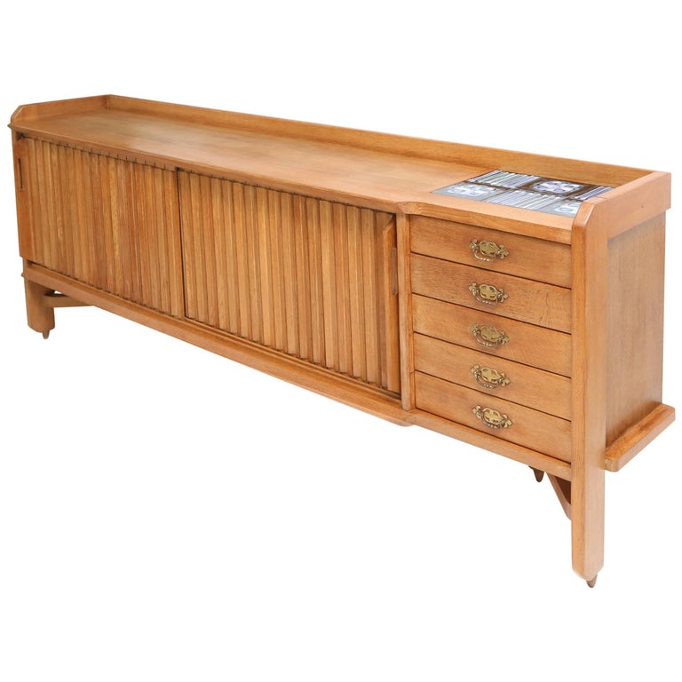 Midcentury modern Oak Credenza by Guillaume et Chambron For Sale at