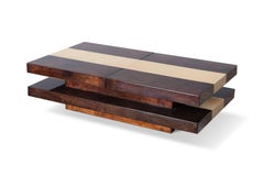 Aldo Tura two tier sliding coffee table with hidden bar