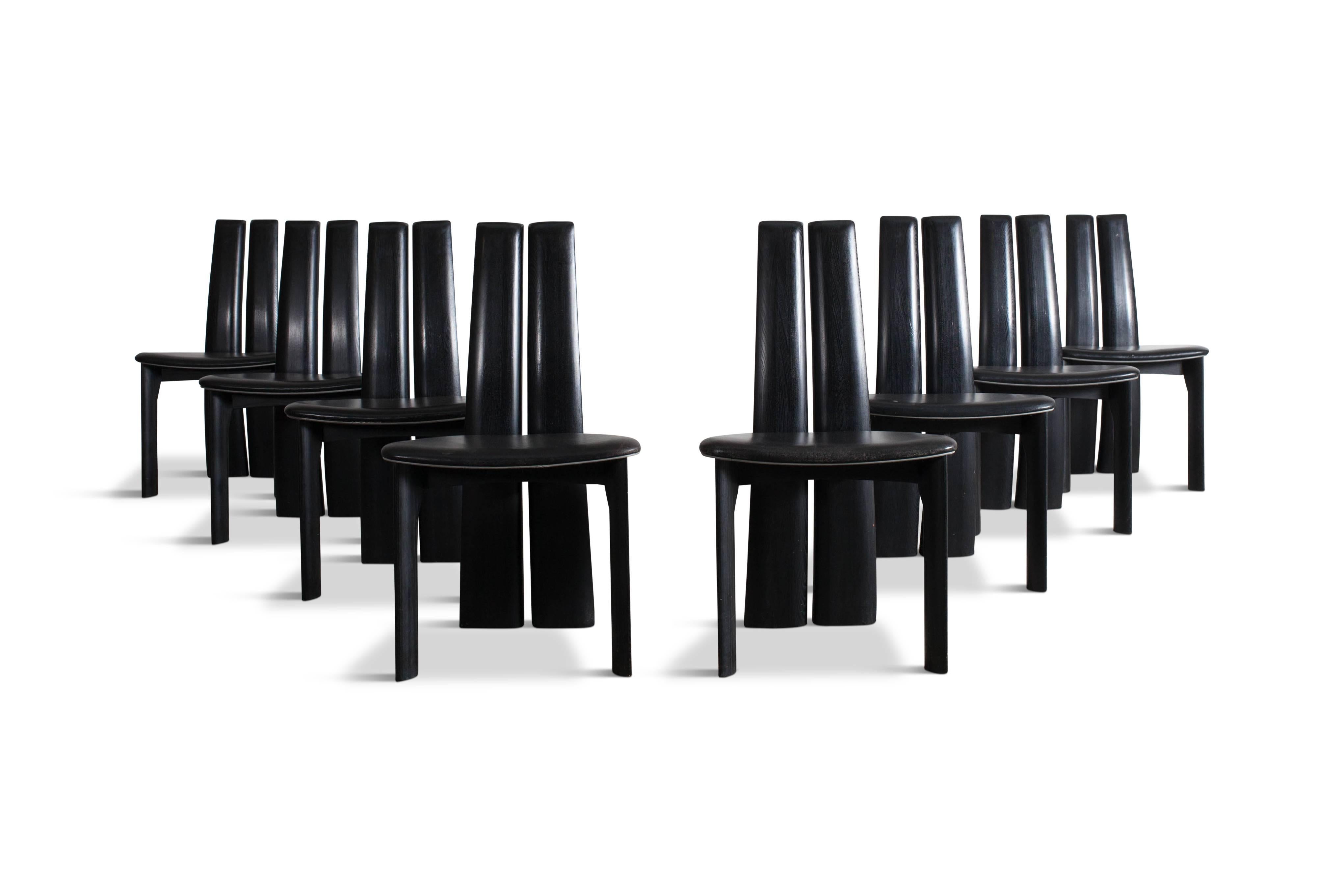 Late 20th Century Mid-century modern sculptural ebonized dining chairs, set of eight