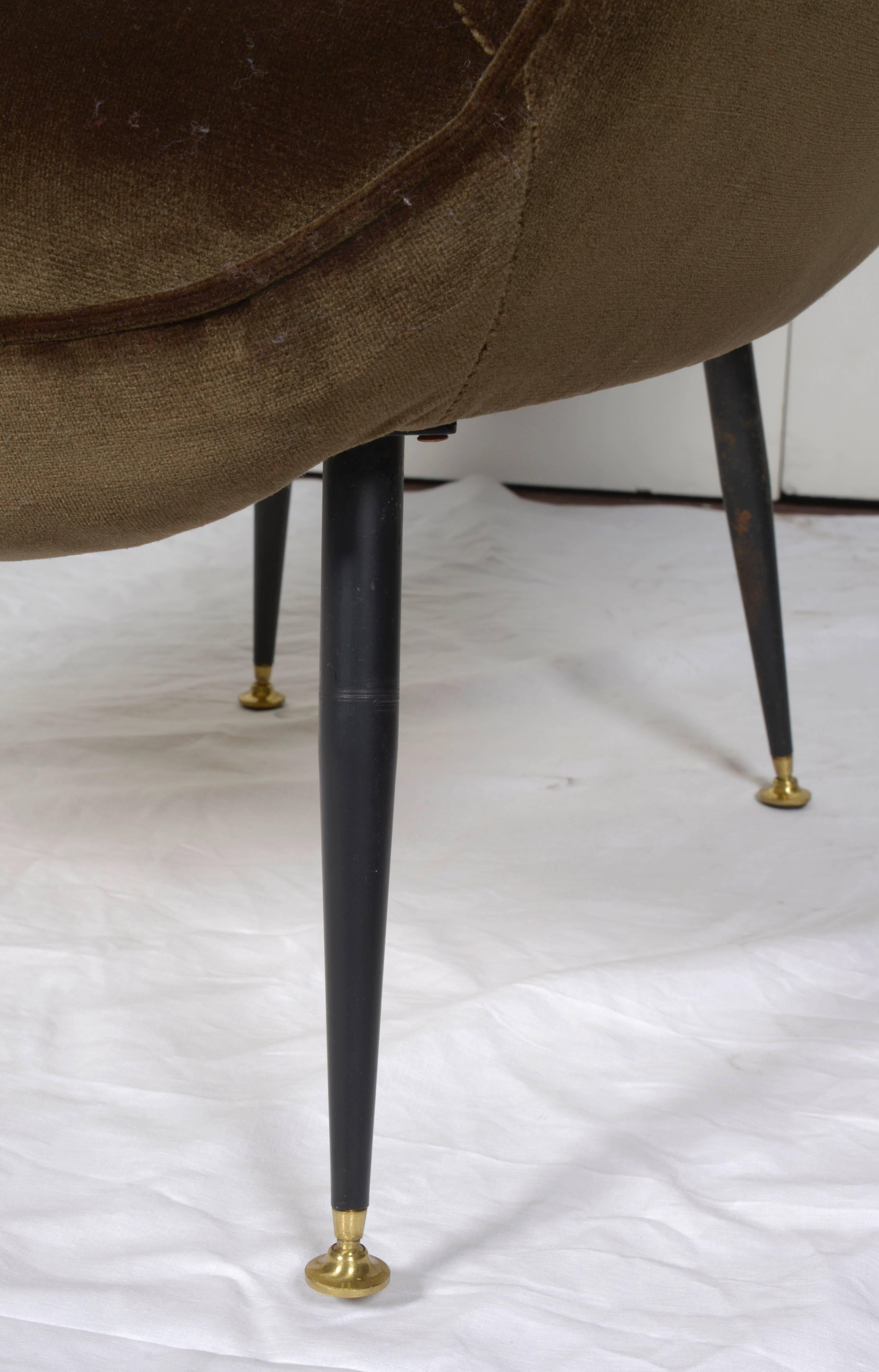 Pair of unusual ISA Bergamo armchairs
Reupholstered in taupe velvet