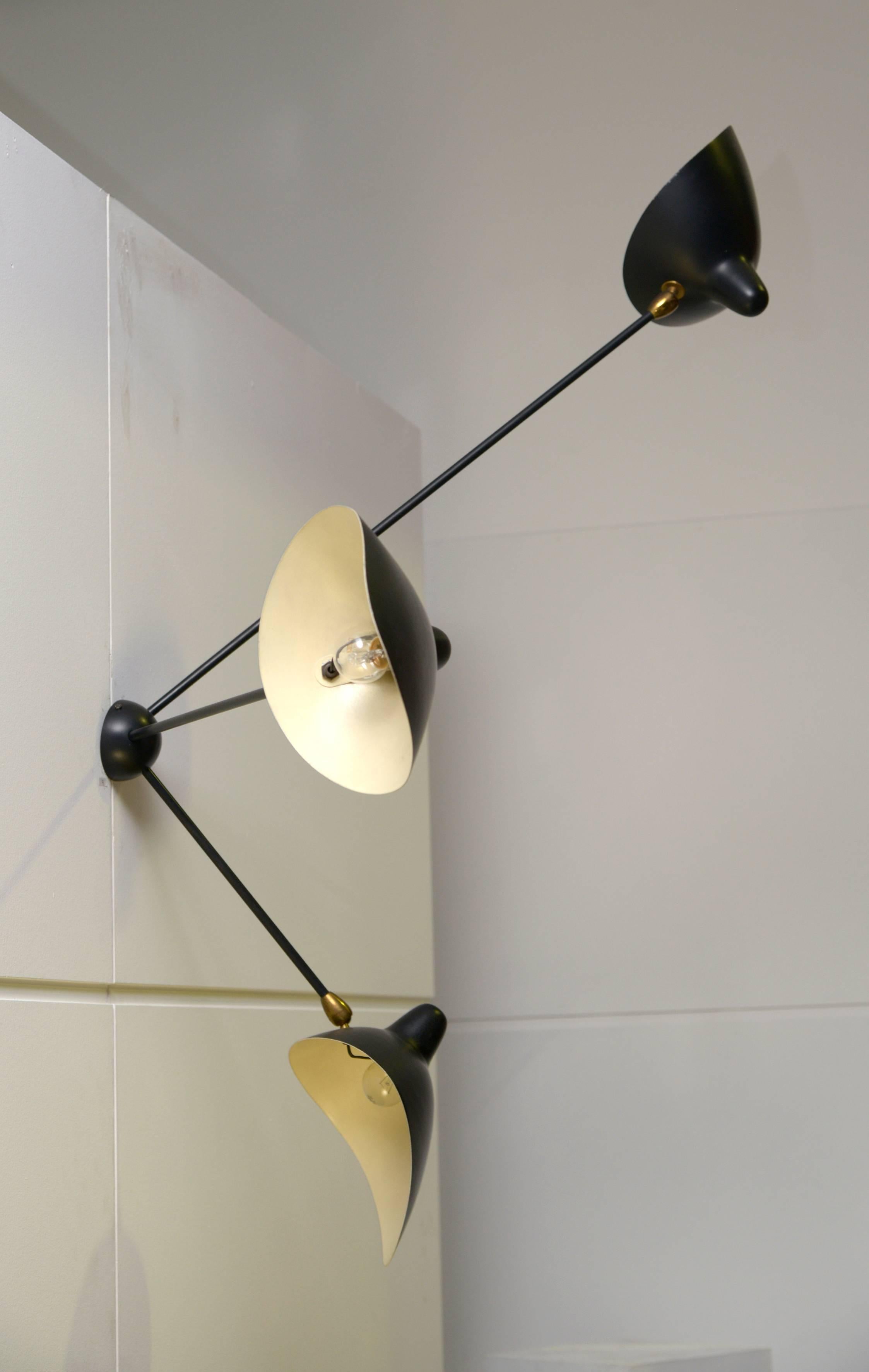 Painted Original 1955s Serge Mouille Three-Armed Wall Light