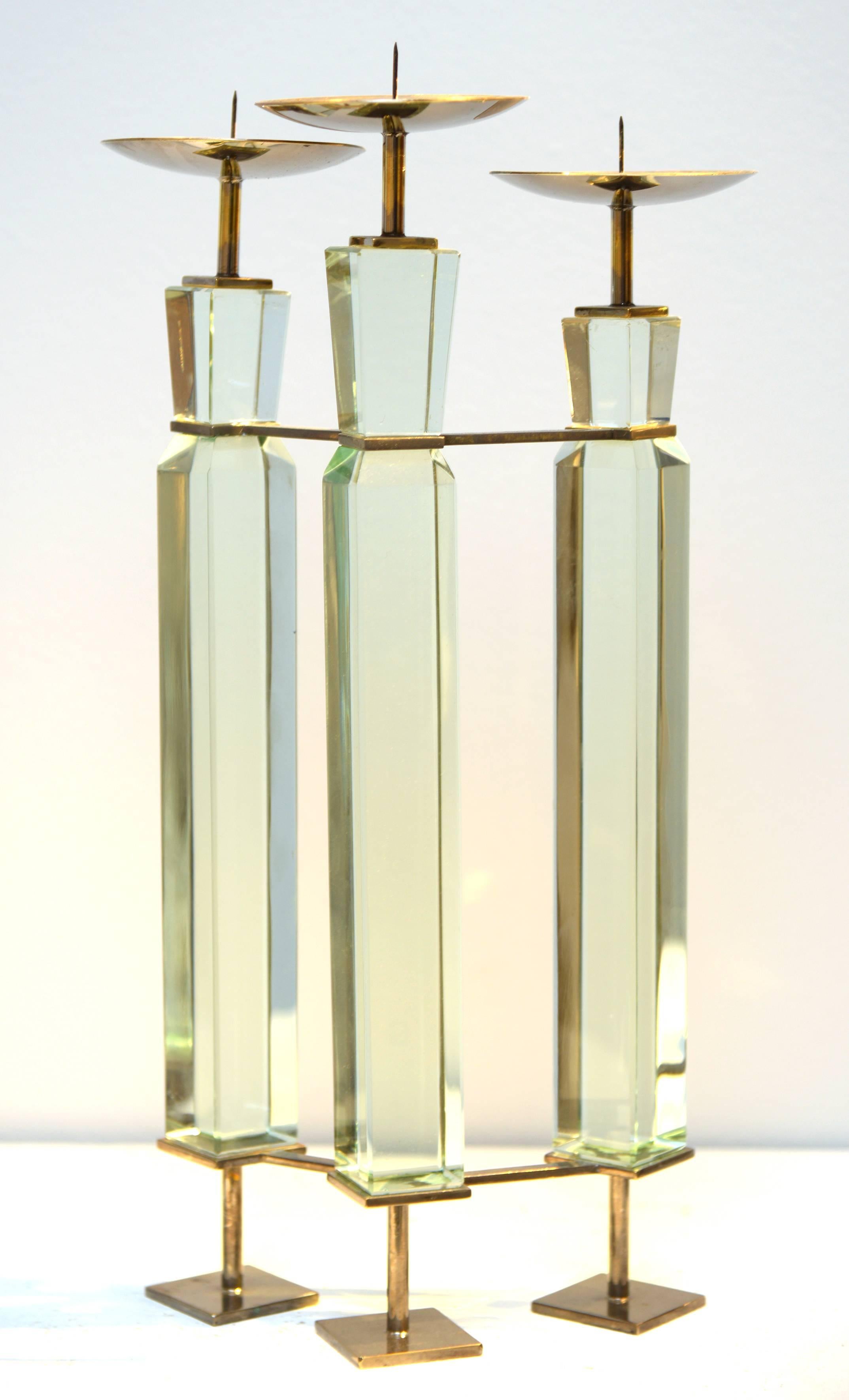 Brass Pair of Fontana Arte Candlesticks For Sale