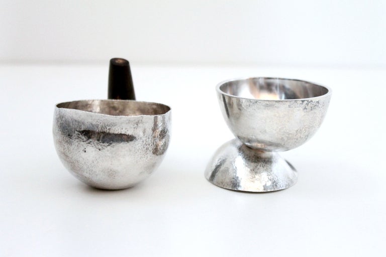 Sculptural Modernist Sterling Creamer and Sugar Bowl In Excellent Condition In Waltham, MA