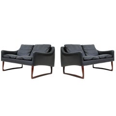 Pair of Rosewood and Leather Settees by Hans Olsen