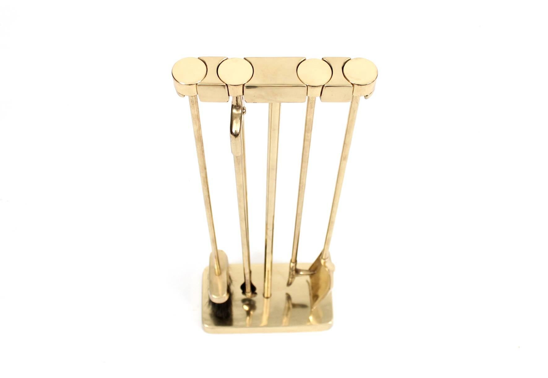 Modernist Brass Fireplace Tool Set by Virginia Metalcrafters  In Excellent Condition In Waltham, MA