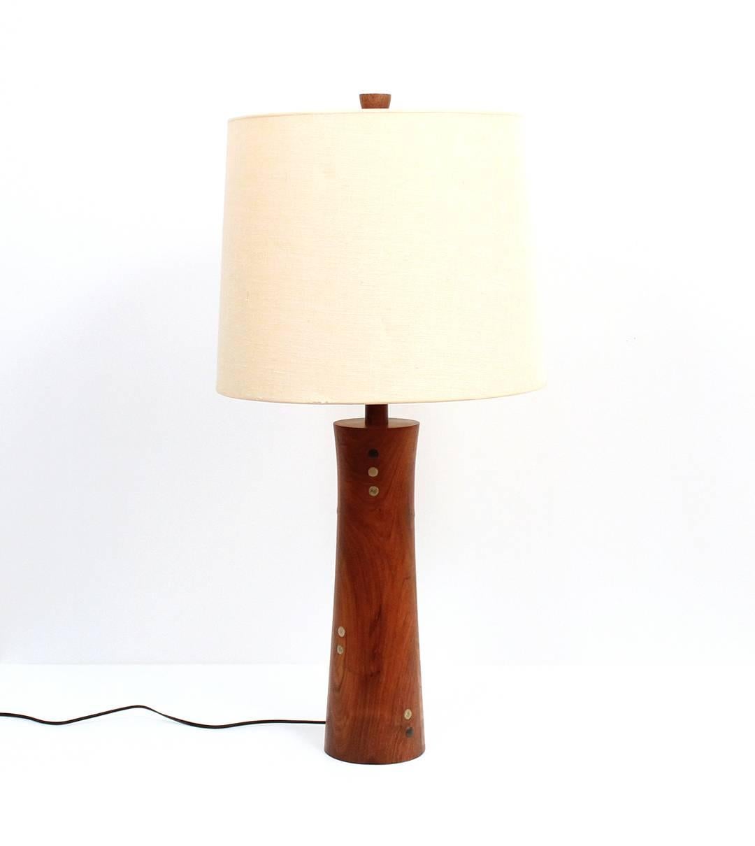 Mid-Century Modern Pair of Ceramic and Walnut Table Lamps by Martz