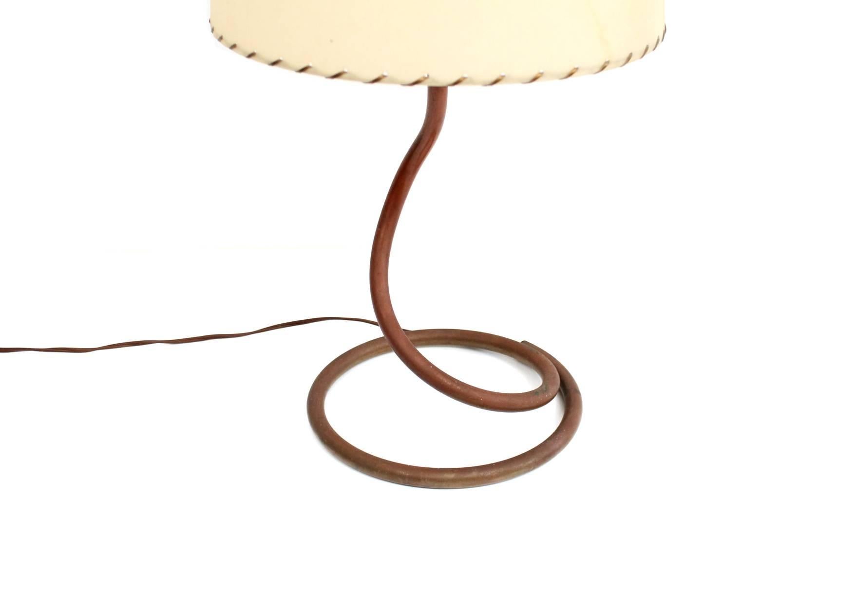 Bakelite Early Modernist Copper Coil Table Lamp Attributed to Kurt Versen