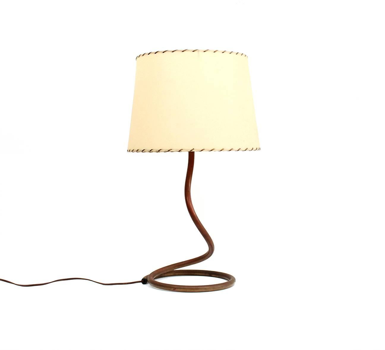 American Early Modernist Copper Coil Table Lamp Attributed to Kurt Versen