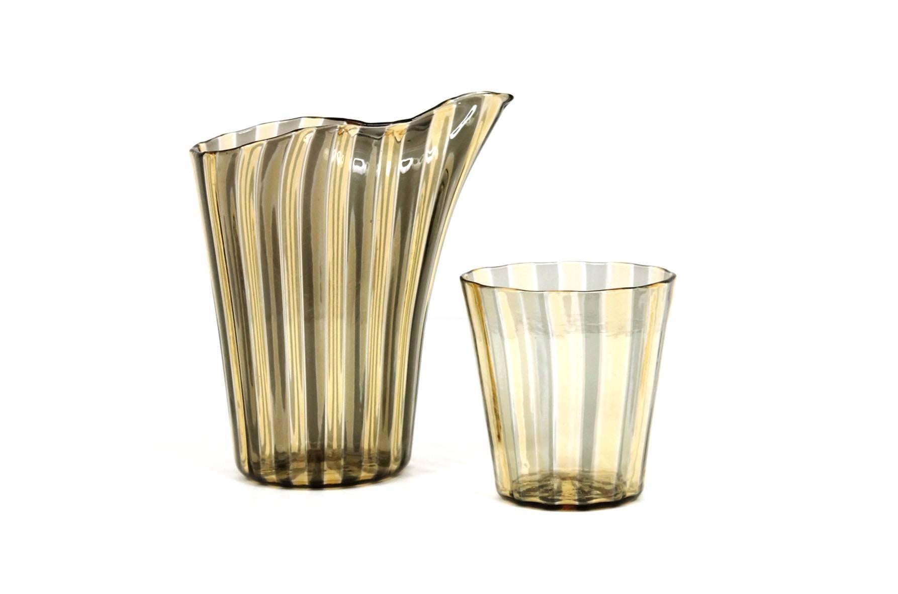 Gio Ponti for Venini “A Canne” Glass Pitcher and Glasses In Excellent Condition In Waltham, MA